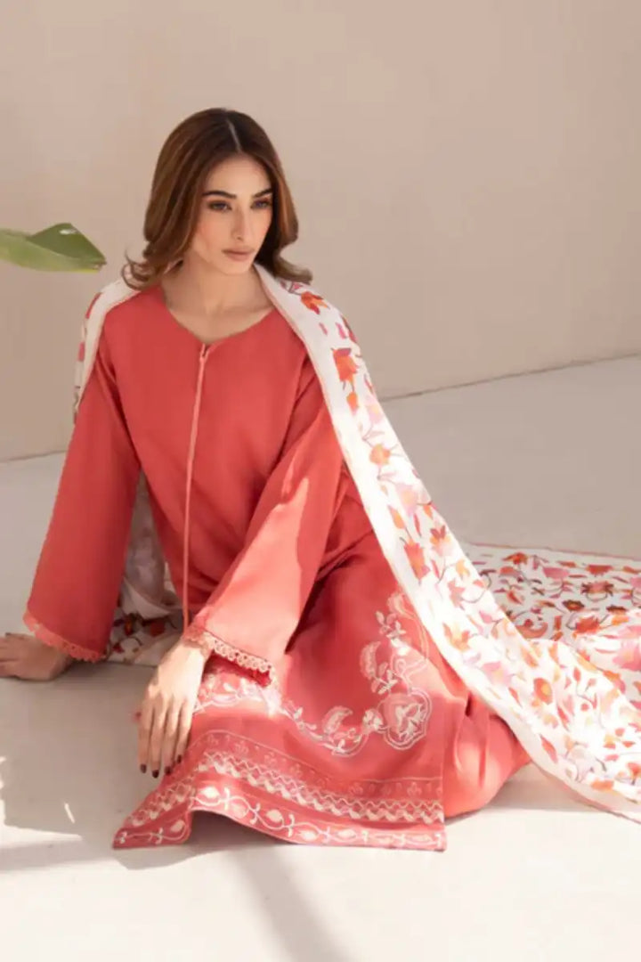 Natasha Kamal - Rise - coral - Woolen - 3 Piece