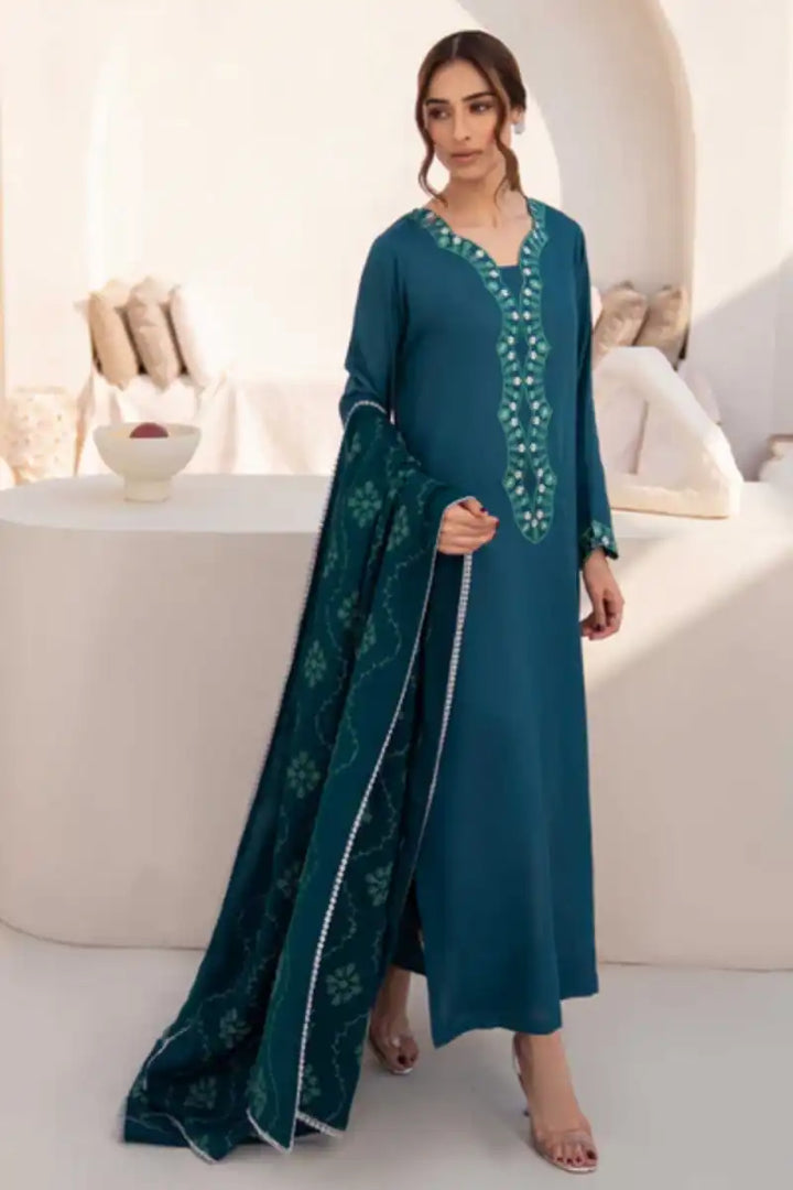 Natasha Kamal - Leena - teal - Silk Karandi - 3 Piece