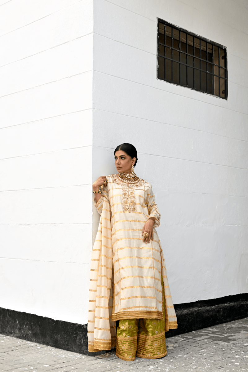 Pinktree - Morgiana - katan silk - Pure Ivory and gold - 3 Piece - Studio by TCS