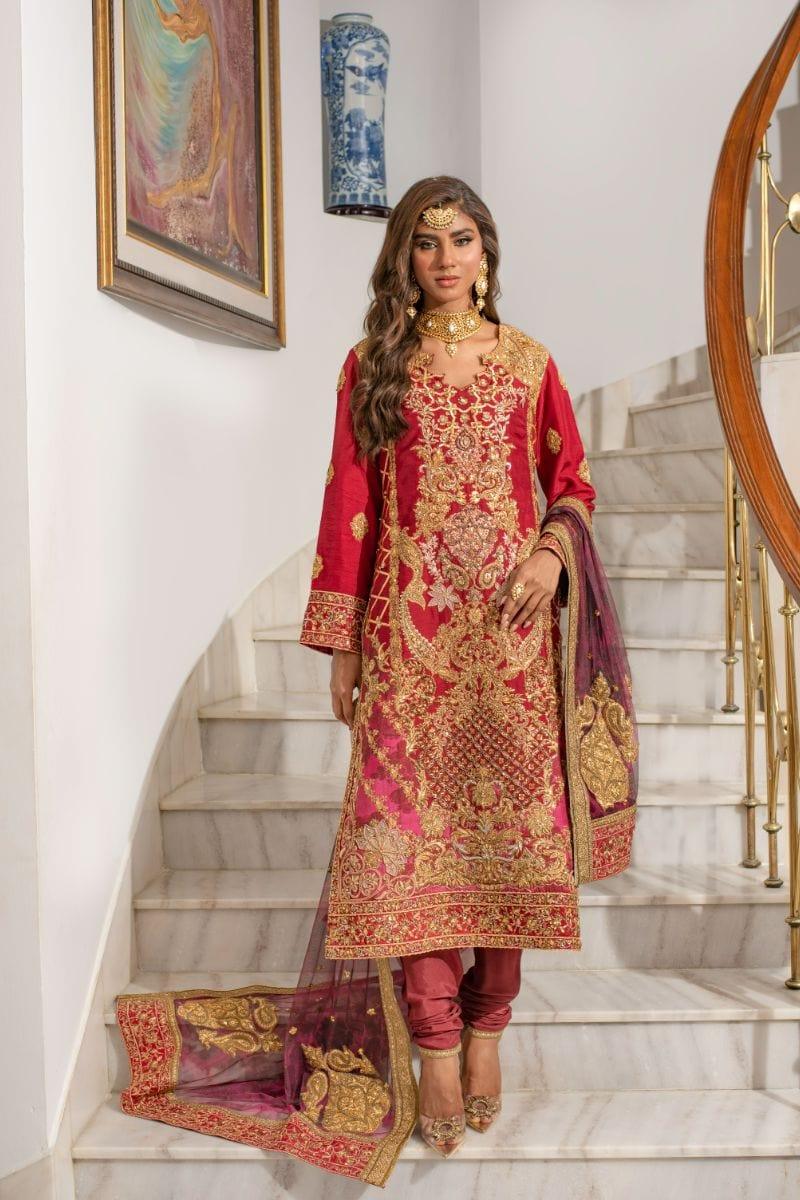 Shamaeel - NUR-01 - red - Silk - 3 Piece - Studio by TCS