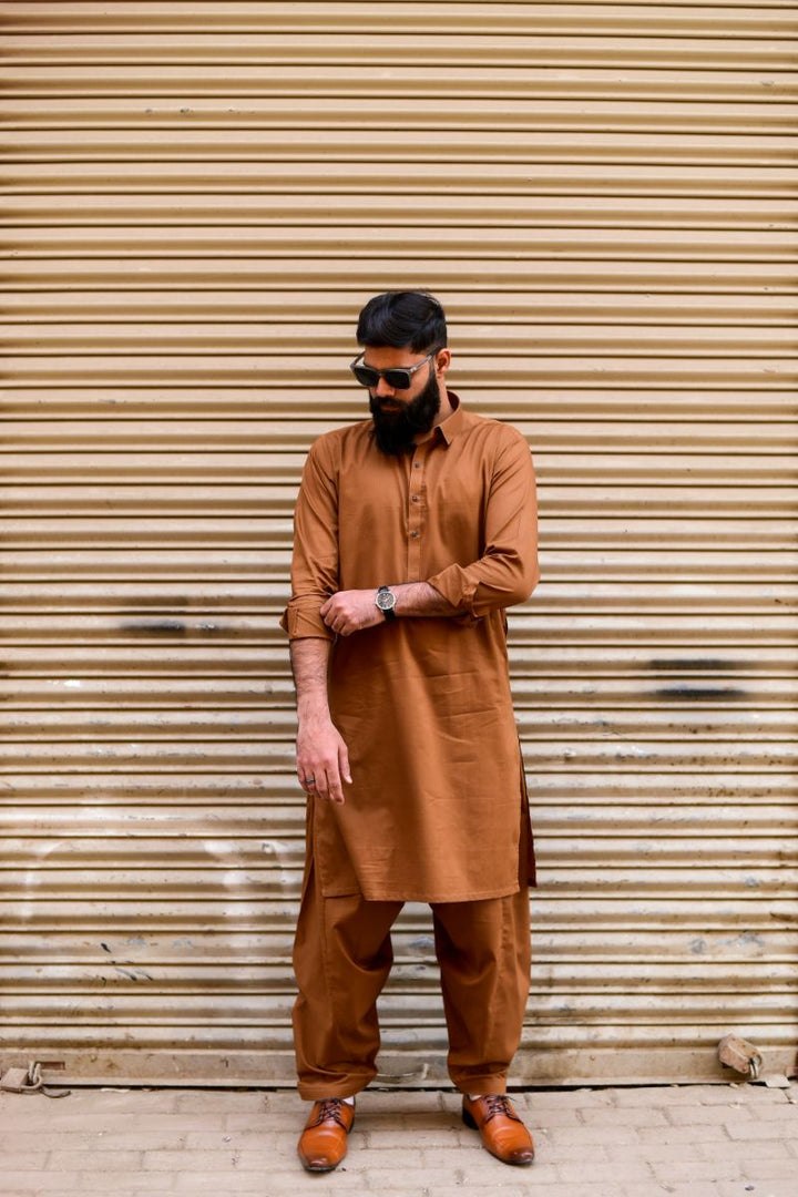 AlifYay Brown Kameez Shalwar 2 piece AY-009-cotton