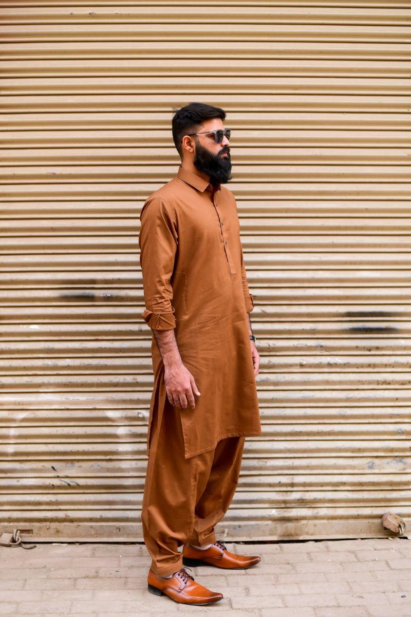 AlifYay Brown Kameez Shalwar 2 piece AY-009-cotton