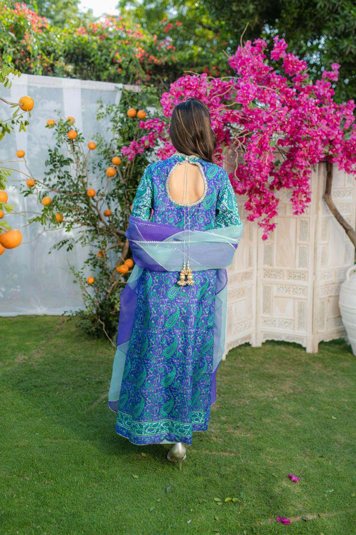 Shehrnaz - SHK-1270 - Kaftan - Purple & Mint - Silk / Organza - 3 Piece