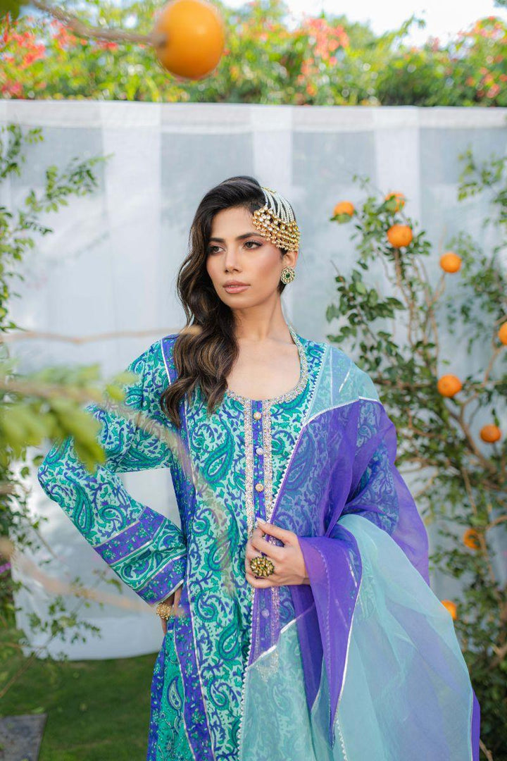 Shehrnaz - SHK-1270 - Kaftan - Purple & Mint - Silk / Organza - 3 Piece