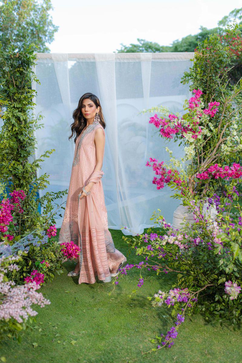 Shehrnaz - SHK-1267 - Tea pink - Karandi / Chiffon - 3 Piece