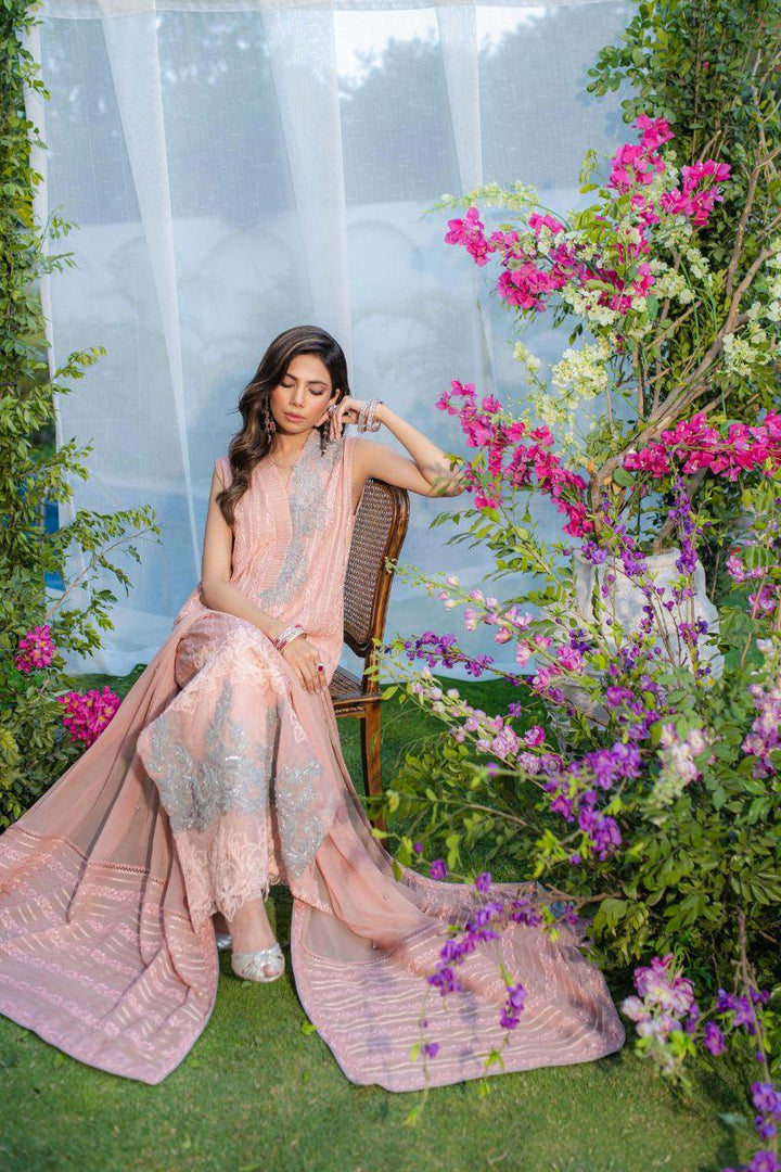 Shehrnaz - SHK-1267 - Tea pink - Karandi / Chiffon - 3 Piece