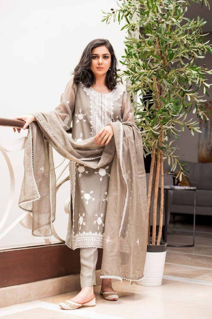 Kuli Jume - Pastel Khamak - Grey & Cream - Silk - 3 Piece - Studio by TCS