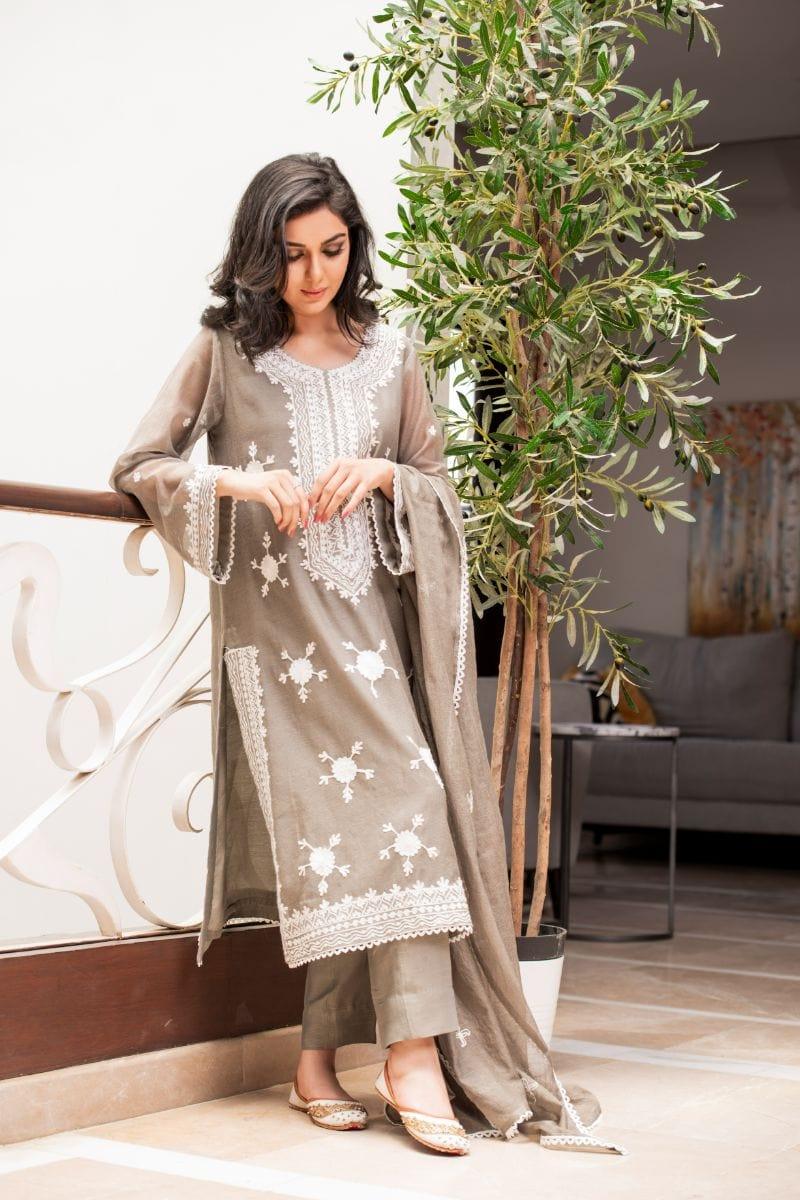 Kuli Jume - Pastel Khamak - Grey & Cream - Silk - 3 Piece - Studio by TCS