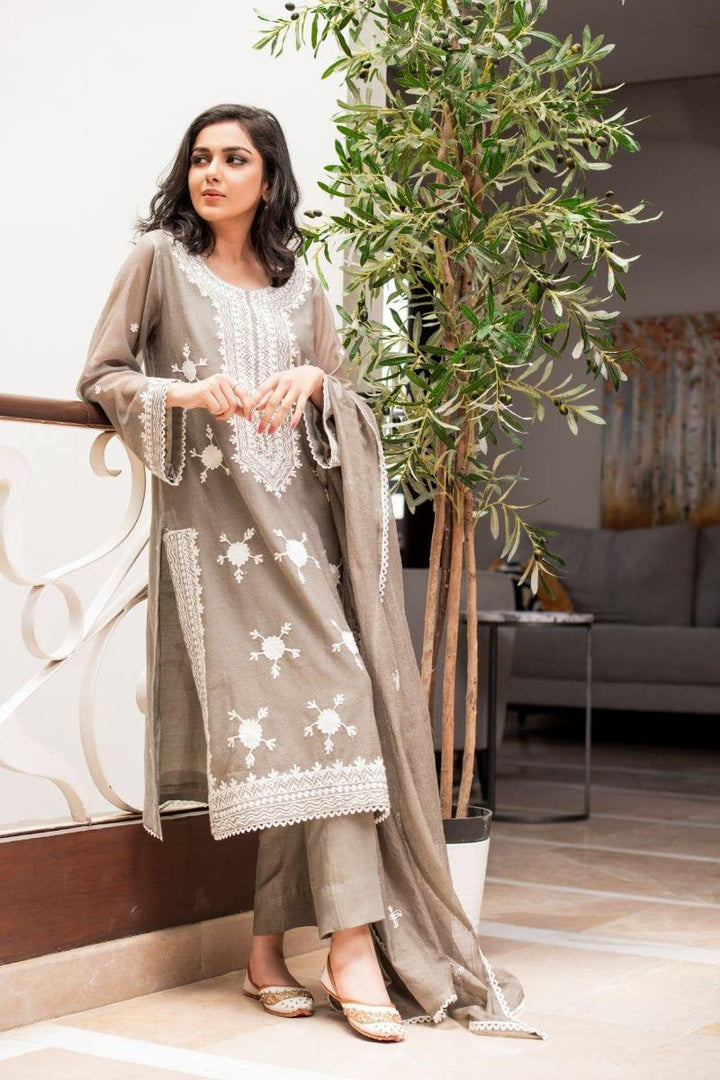 Kuli Jume - Pastel Khamak - Grey & Cream - Silk - 3 Piece - Studio by TCS