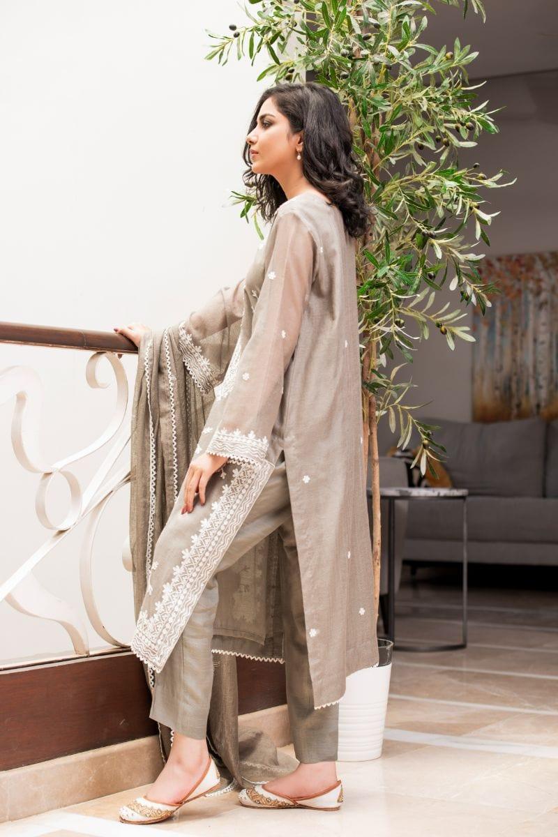 Kuli Jume - Pastel Khamak - Grey & Cream - Silk - 3 Piece - Studio by TCS