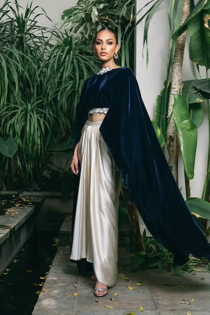 Sania Maskatiya - Durre - Velvet & Charmeuse - midnight blue - Top & Skirt - 2 Piece