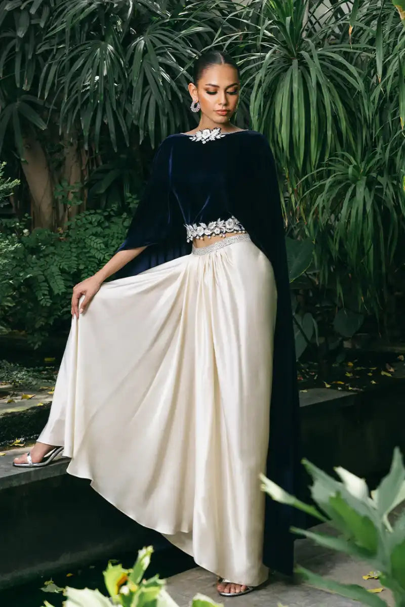 Sania Maskatiya - Durre - Velvet & Charmeuse - midnight blue - Top & Skirt - 2 Piece