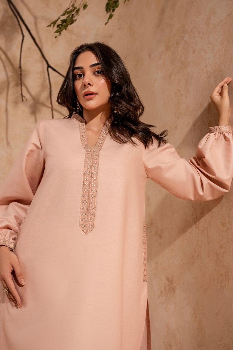 Fozia Khalid - Dusky Pink Tunin with Trouser - Cotton - 2 Piece - Studio by TCS