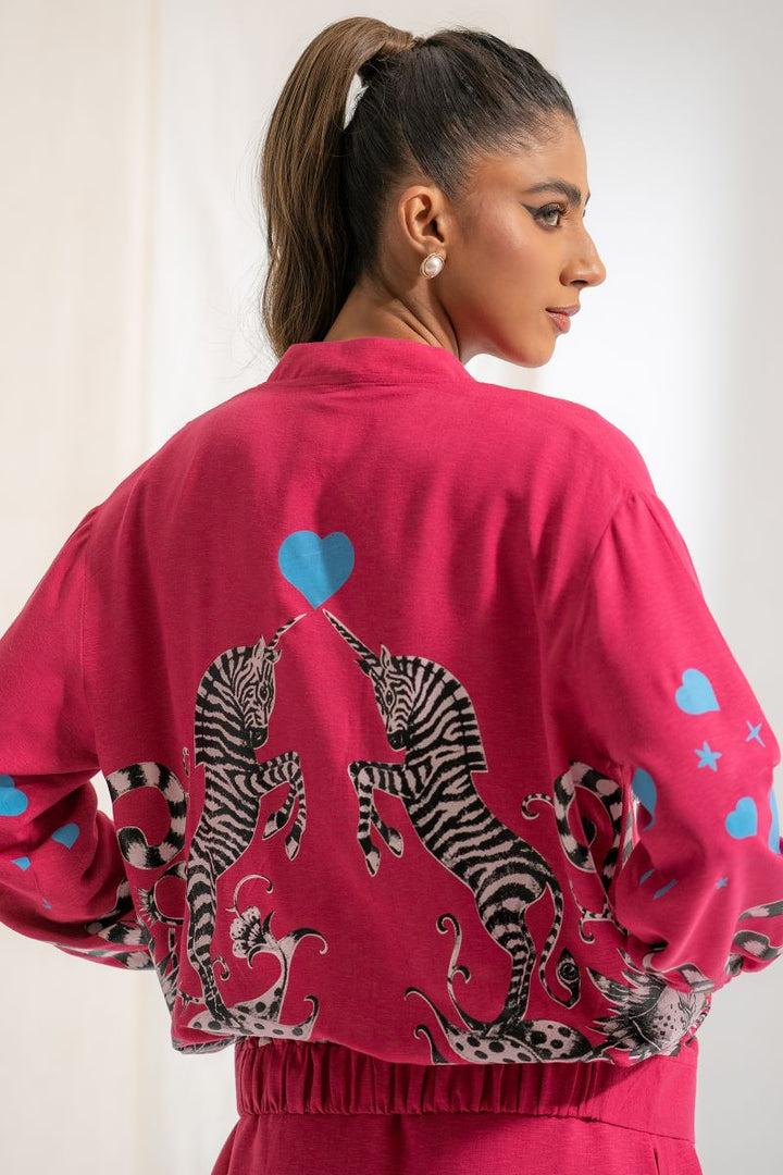 Ego - Zebra Jacket 3 piece - Hand Screen Print - Khaddar - Dull Pink