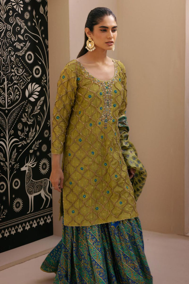 Shehrnaz - SHK-1389 - Olive - Cotton net - 3 Piece