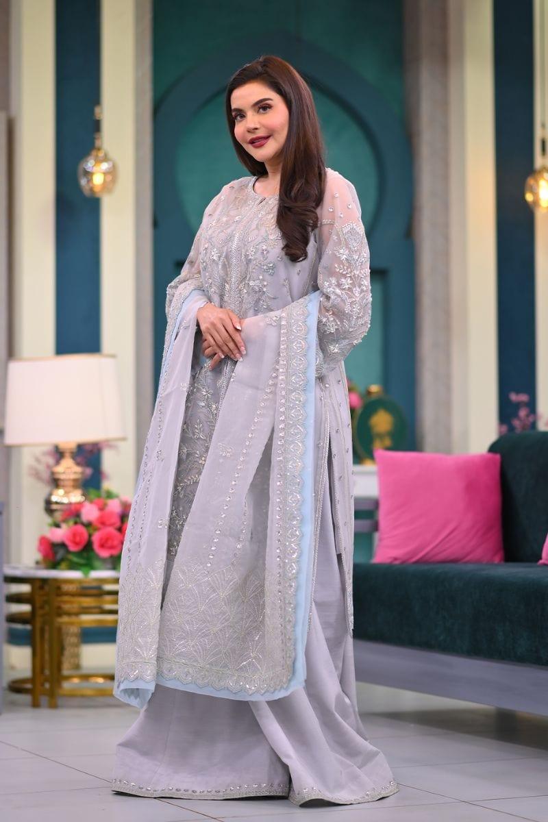 Fozia Khalid - ELORA - Grey - Embroidered - Organza - 4 Piece - Studio by TCS