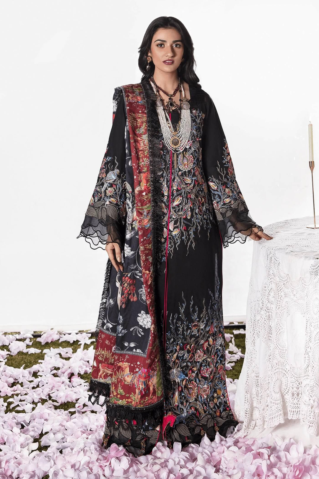 Nilofer Shahid - Enchanted - Black Embroidered Shirt and Pants with Silk Dupatta - Unstitched - Studio by TCS