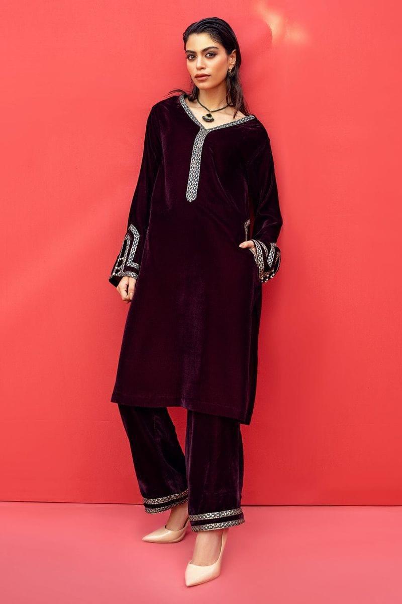 Fozia Khalid - ALEDIA - Velvet - Plum - 3 Piece - Studio by TCS