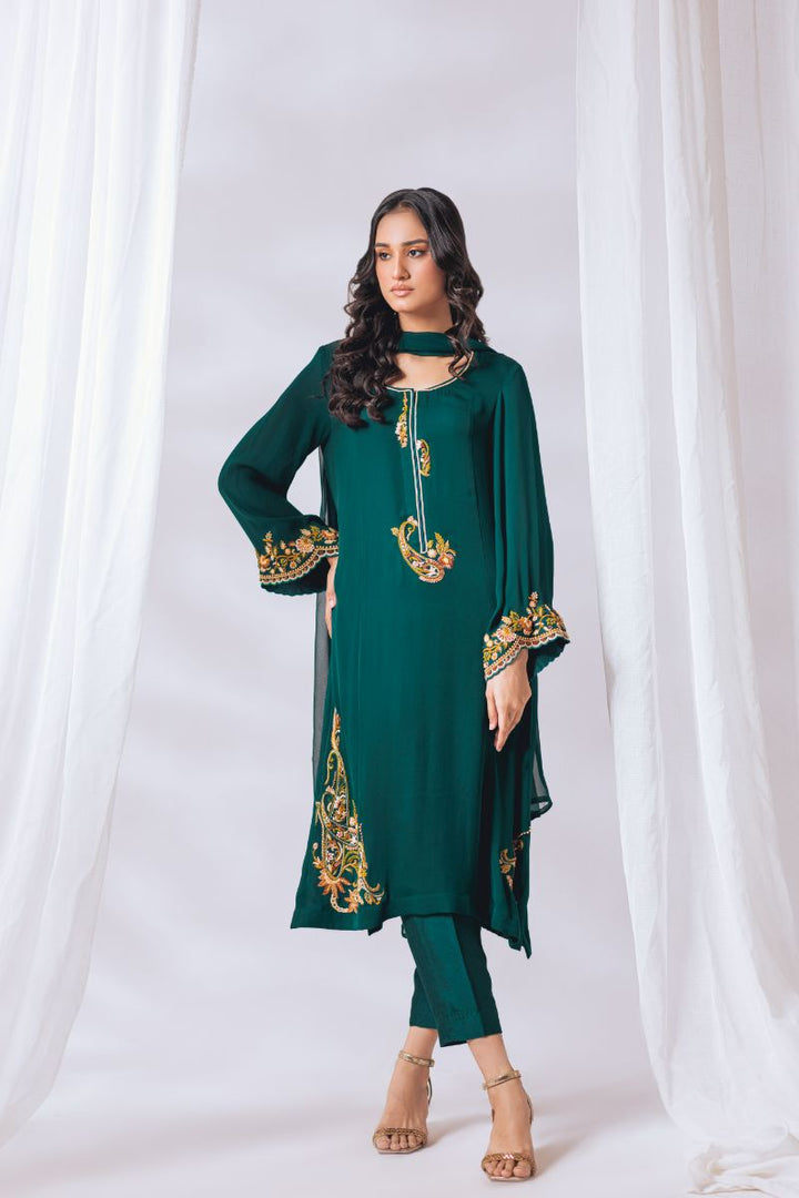 Khayal by Shaista Hasan - Evergreen - Pure Georgette & Chiffon - 3 Piece