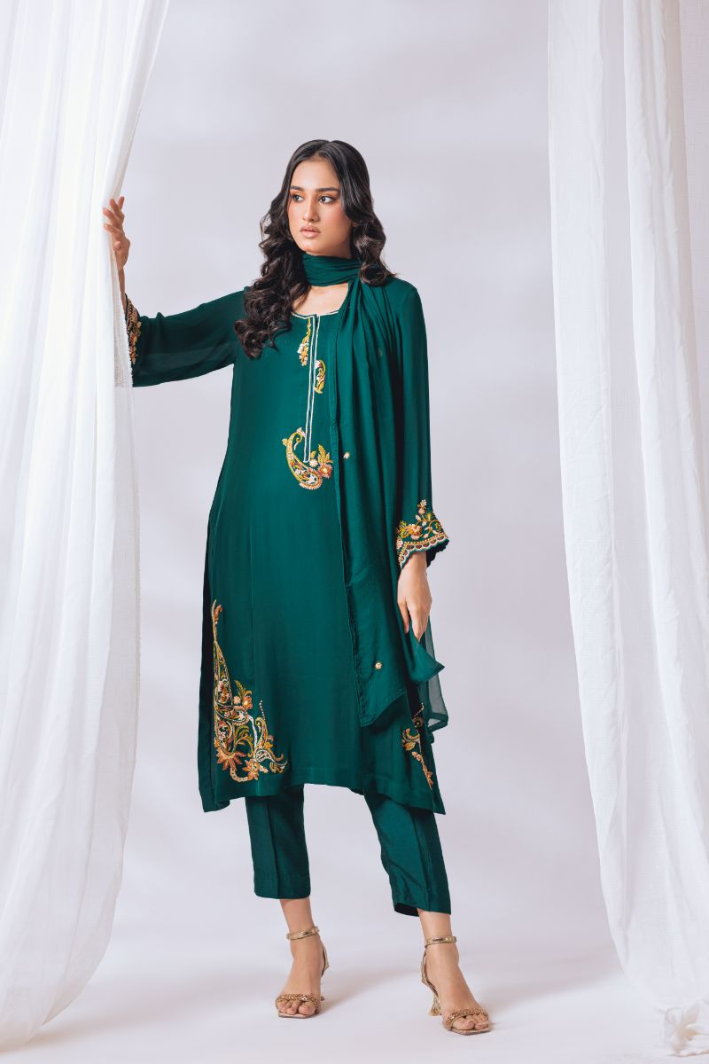 Khayal by Shaista Hasan - Evergreen - Pure Georgette & Chiffon - 3 Piece