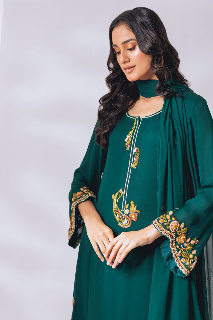 Khayal by Shaista Hasan - Evergreen - Pure Georgette & Chiffon - 3 Piece