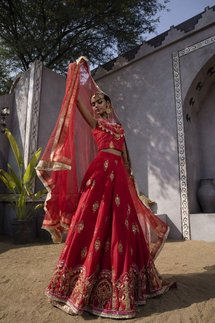 Zahra Ahmad - ST004 - Red - Silk - 3 Piece