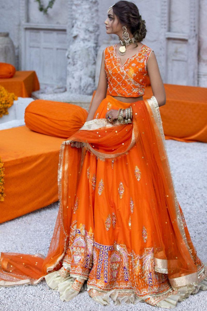 Zahra Ahmad - ST005 - Orange - Silk - 3 Piece