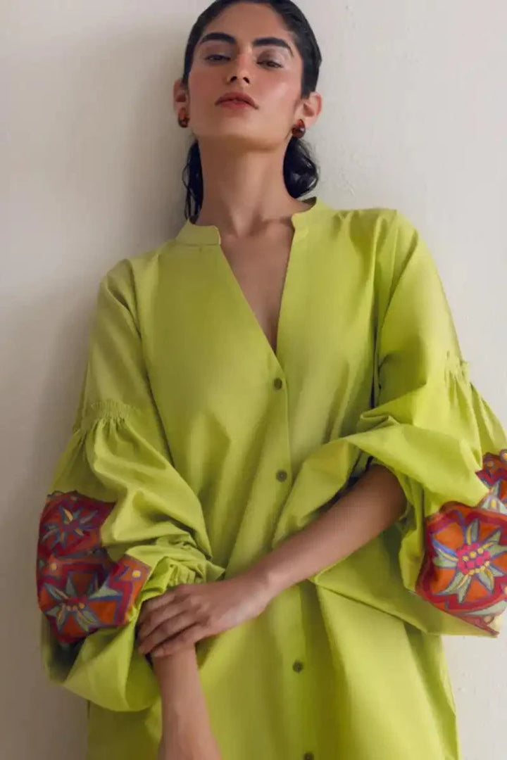 Sanam Chaudhri - Ferie - Lime Green - Cotton - 1 Piece