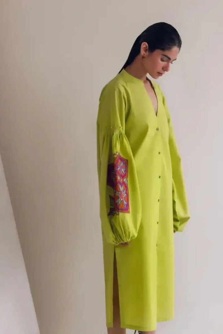 Sanam Chaudhri - Ferie - Lime Green - Cotton - 1 Piece