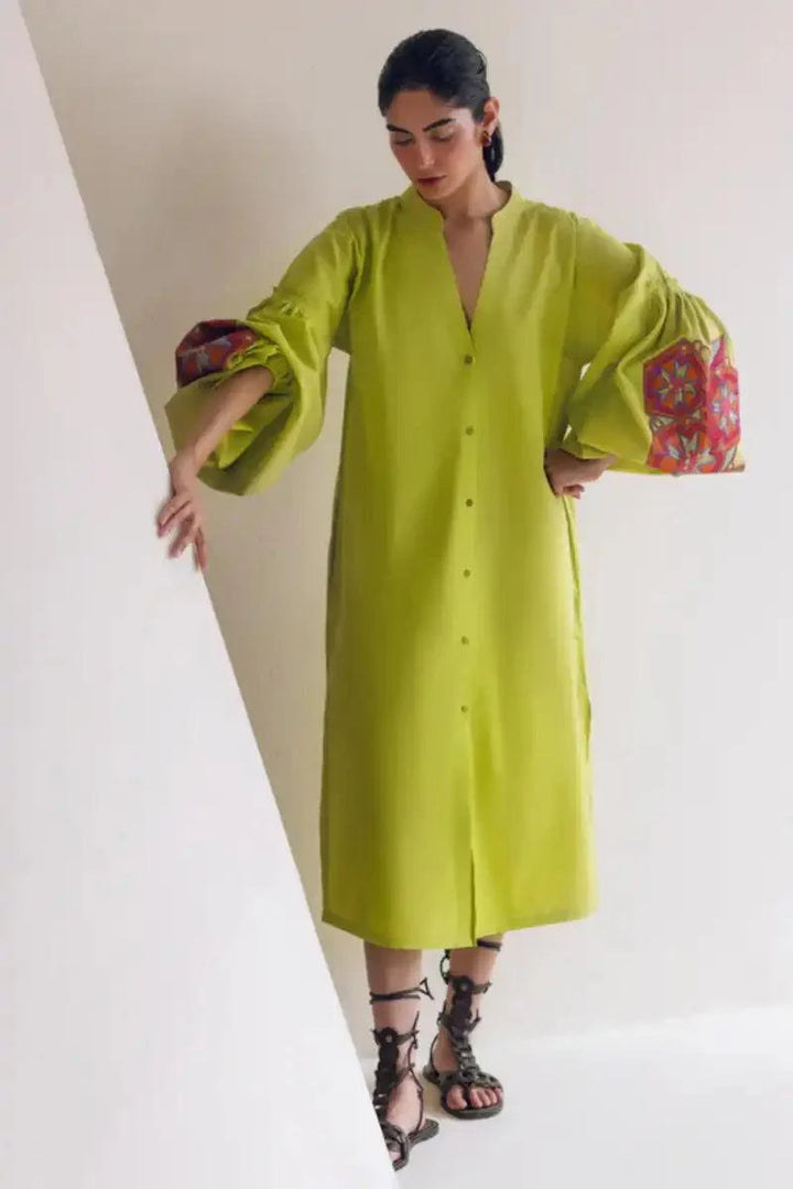 Sanam Chaudhri - Ferie - Lime Green - Cotton - 1 Piece