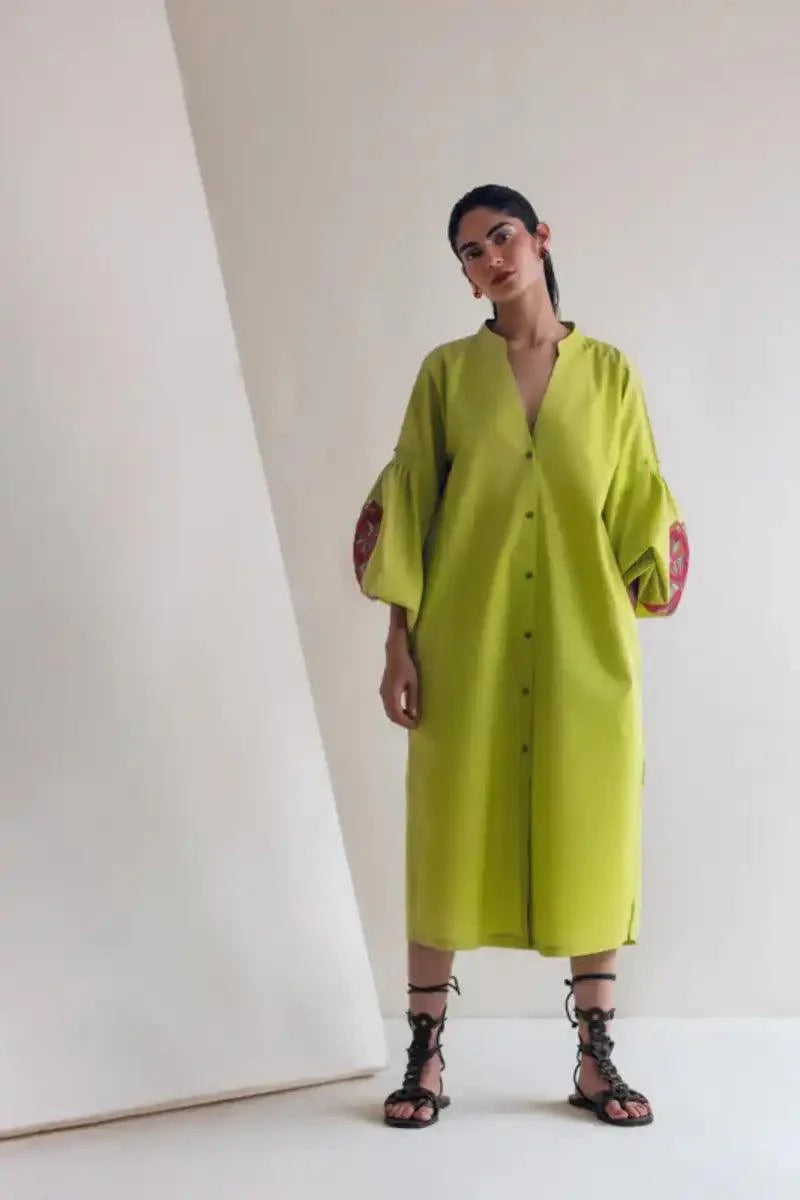 Sanam Chaudhri - Ferie - Lime Green - Cotton - 1 Piece