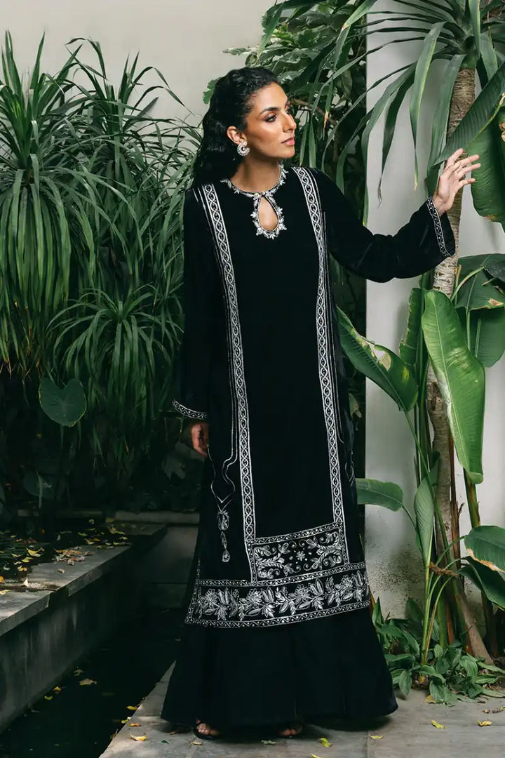 Sania Maskatiya - Firuzeh - Velvet - charcoal black - Shirt & Lehnga - 2 Piece