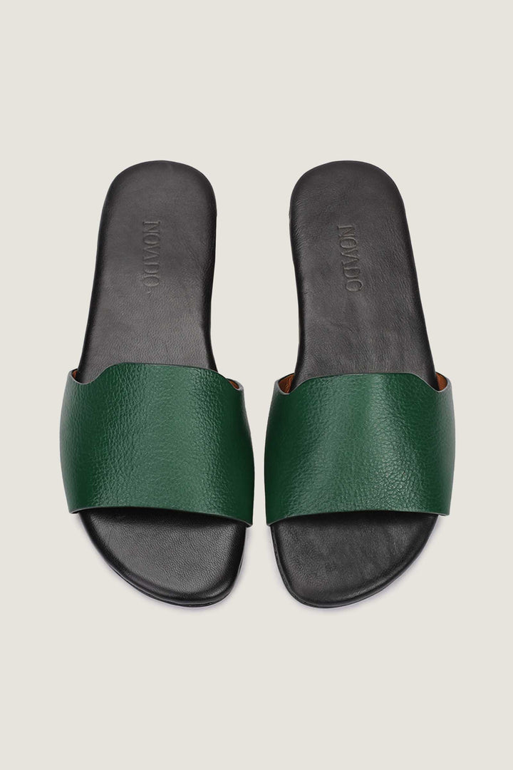 Novado - Flat Leather Sandals - Foliage Green