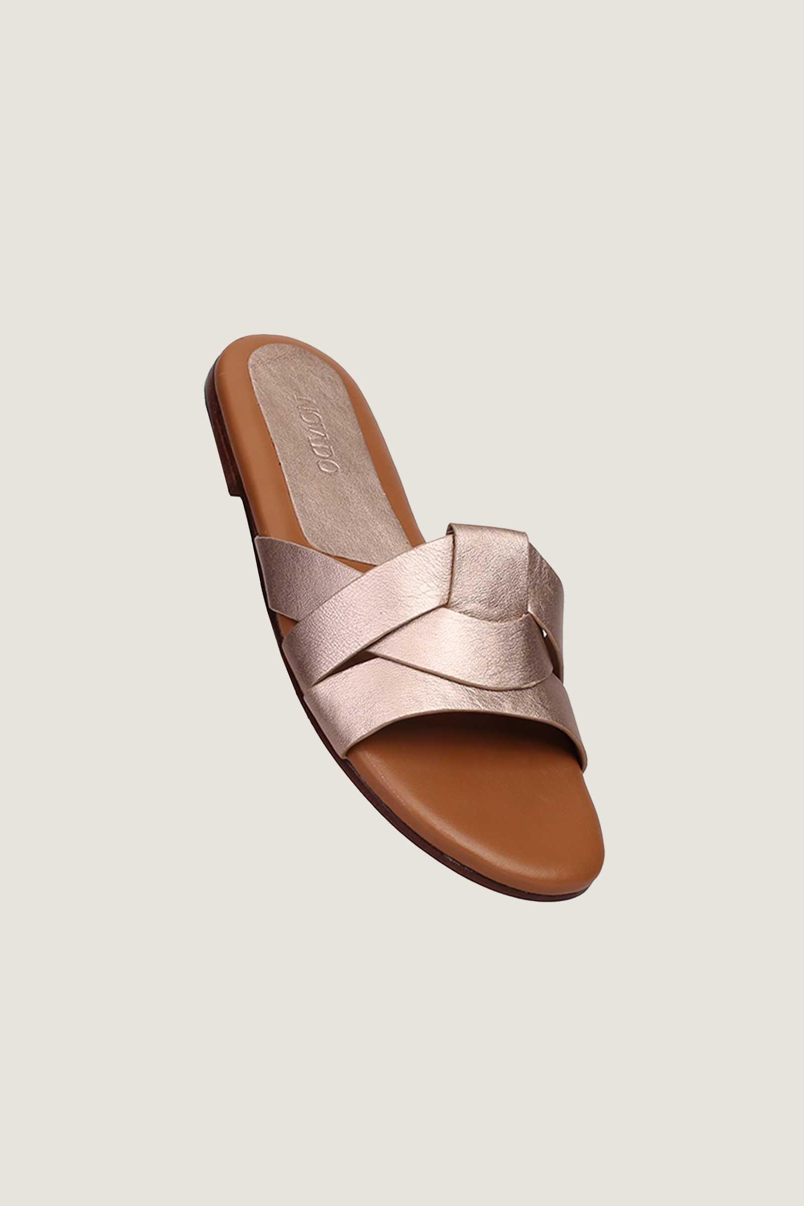 Novado Criss Cross Flat Leather Sandals Rose Gold Studio by TCS