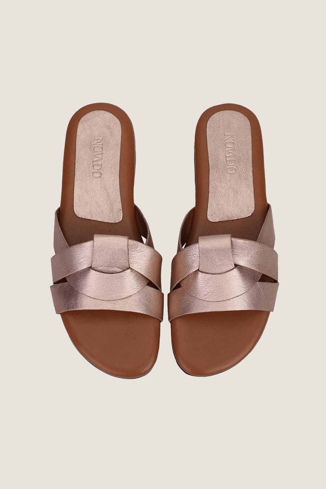 Novado - Criss-Cross Flat Leather Sandals - Rose Gold