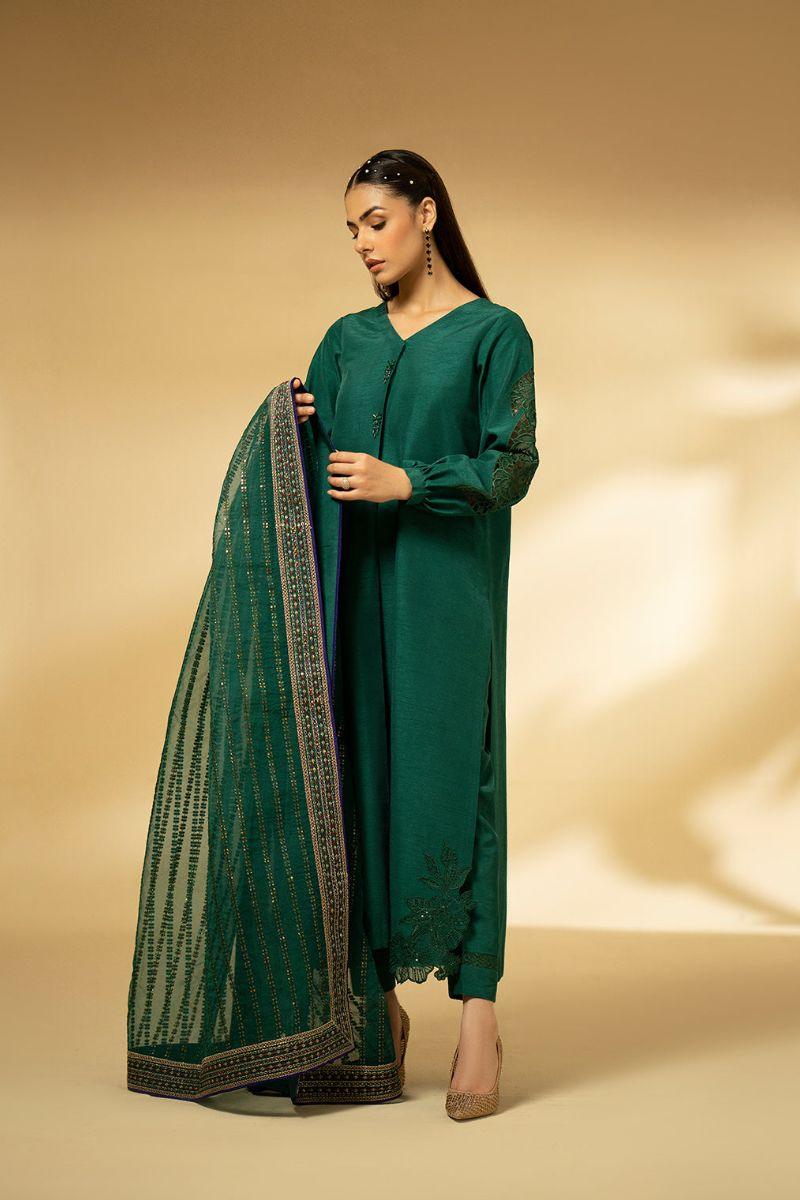 Fozia Khalid - Emerald Symphony - Silk - Green - 2 Piece