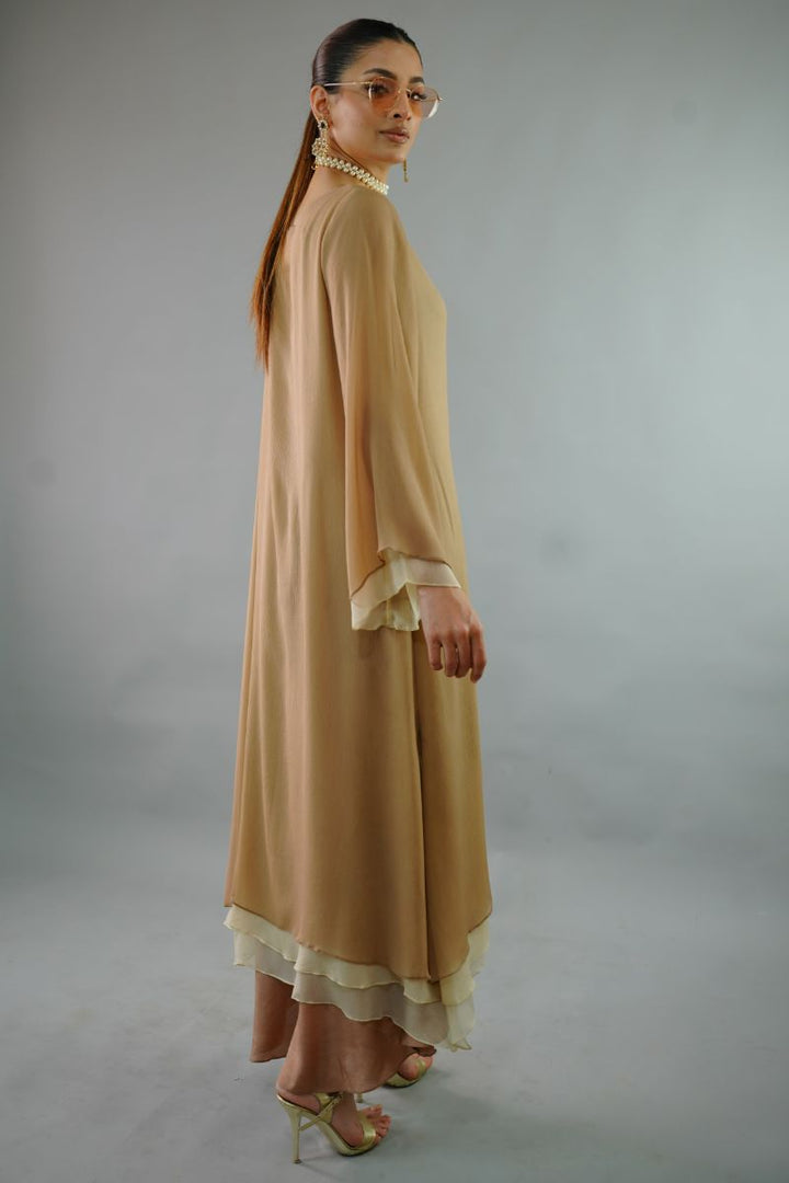 Gulabo - LATTE TUNIC - Blended chiffon & COTTON SILK - BIEGE BROWN - 3 Piece