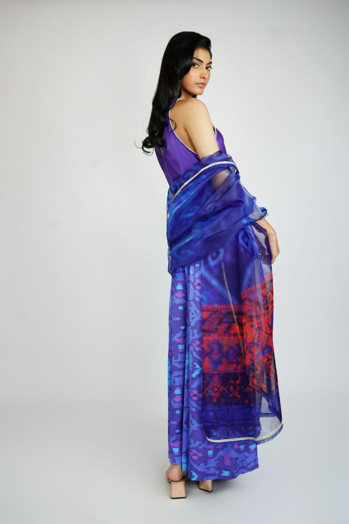 Gulabo - BLUE MOON - 100% PURE RAW SILK, BLENDED SILK & ORGANZA - Purple Navy - 3 Piece