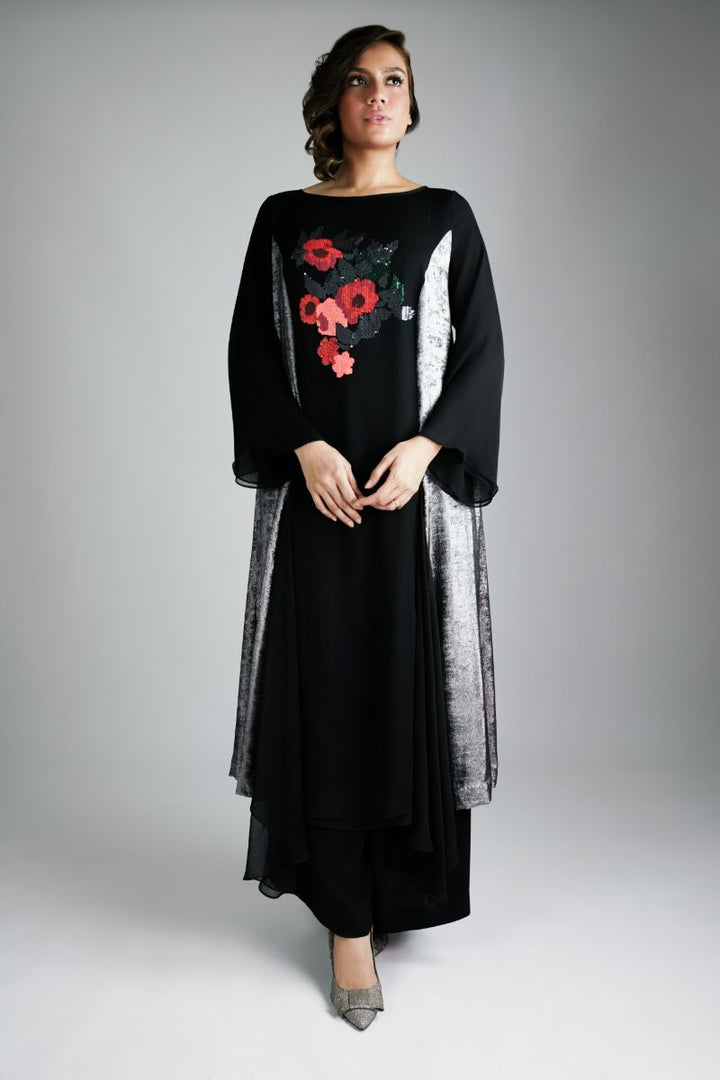 Gulabo - EVENING ROSE - Blended Chiffon & Shimmer Silk - Black - 2 Piece