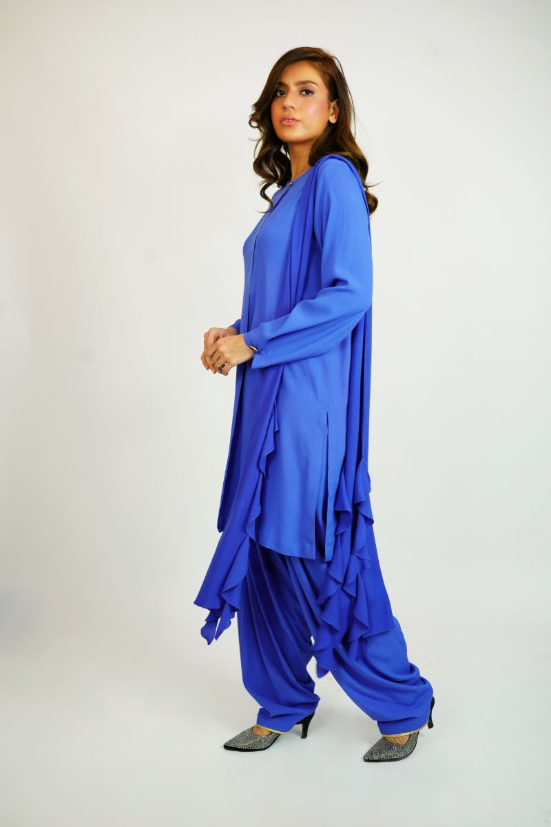 Gulabo - CORN FLOWER SHALWAR SUIT - Crepe - Electric Blue - 3 Piece