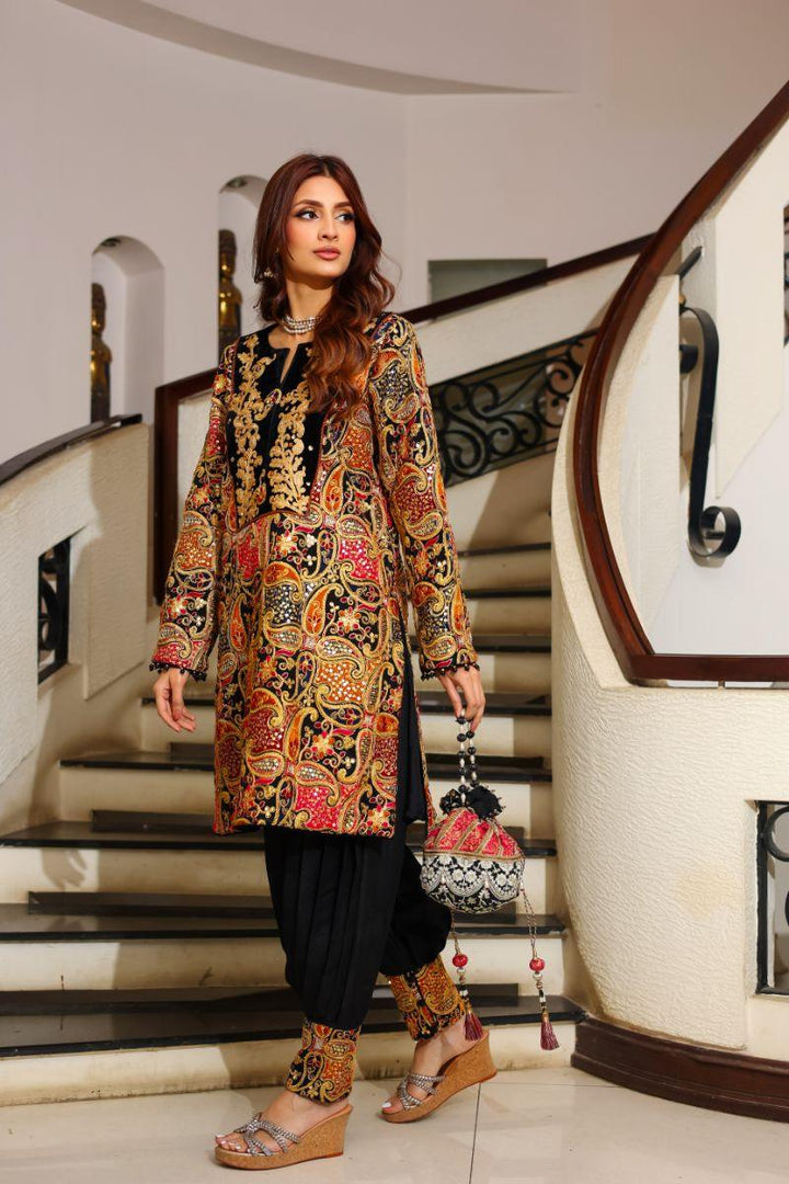 Huma Adnan - Gul Bahara - Chiffon - Black - 3 Piece