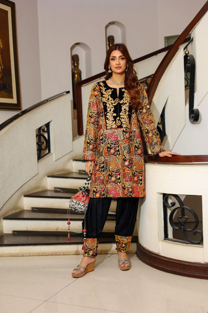 Huma Adnan - Gul Bahara - Chiffon - Black - 3 Piece