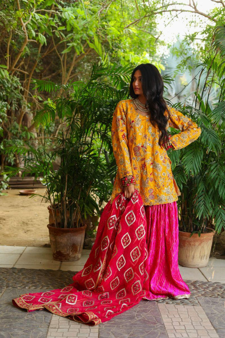 Huma Adnan - Gulbano - Khadi Net - Mustard - 3 Piece