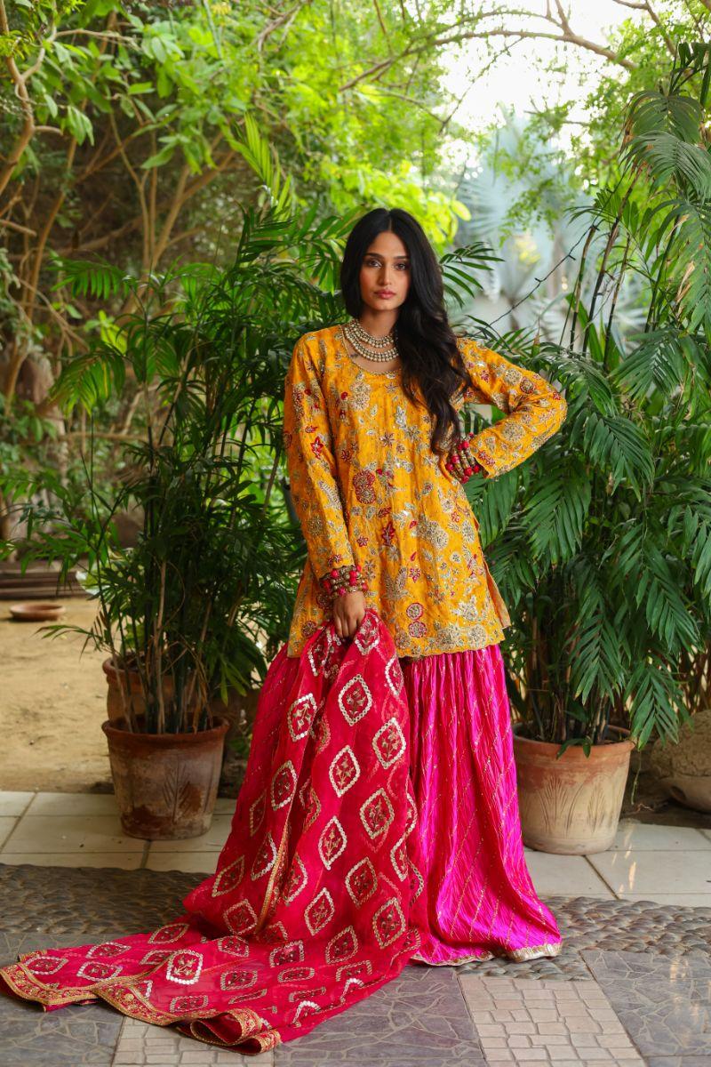 Huma Adnan - Gulbano - Khadi Net - Mustard - 3 Piece