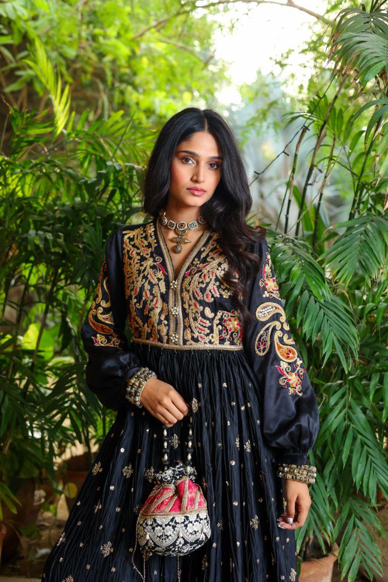 Huma Adnan - Gulnaar - Silk - Black - 2 Piece