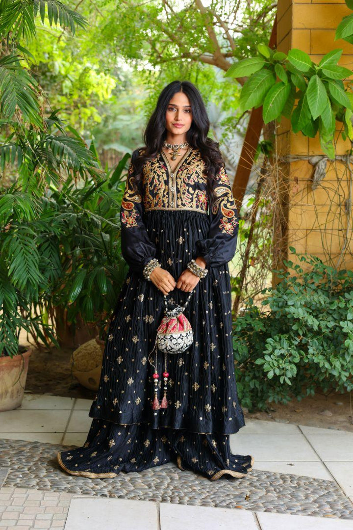 Huma Adnan - Gulnaar - Silk - Black - 2 Piece