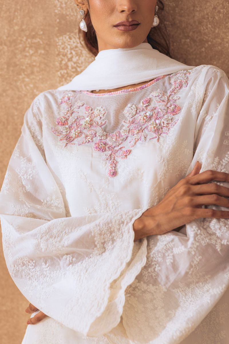 Khayal by Shaista Hasan - Gleaming pearl - Cotton & Chiffon - 3 Piece