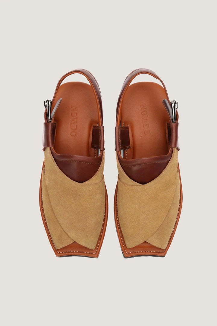 Novado - Gull Khan Contrast Leather | T-Shape - Camel & Brown