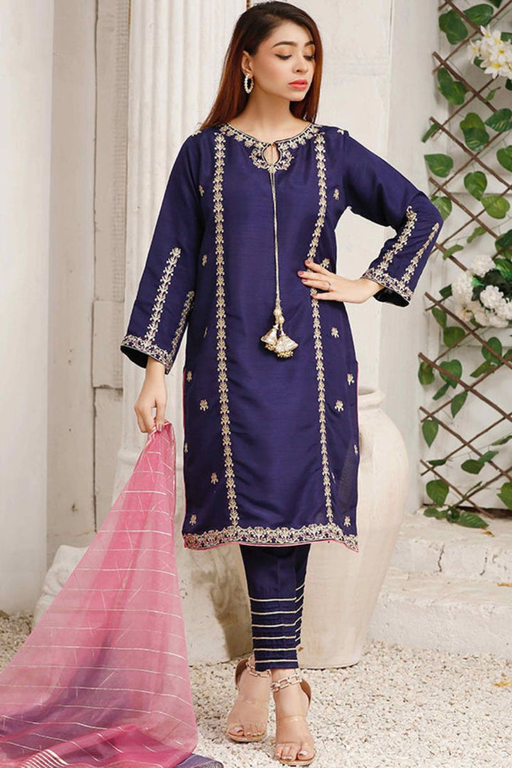 Modest - Gulnoor - Blue - Rawsilk - Womens 3 Piece Suit