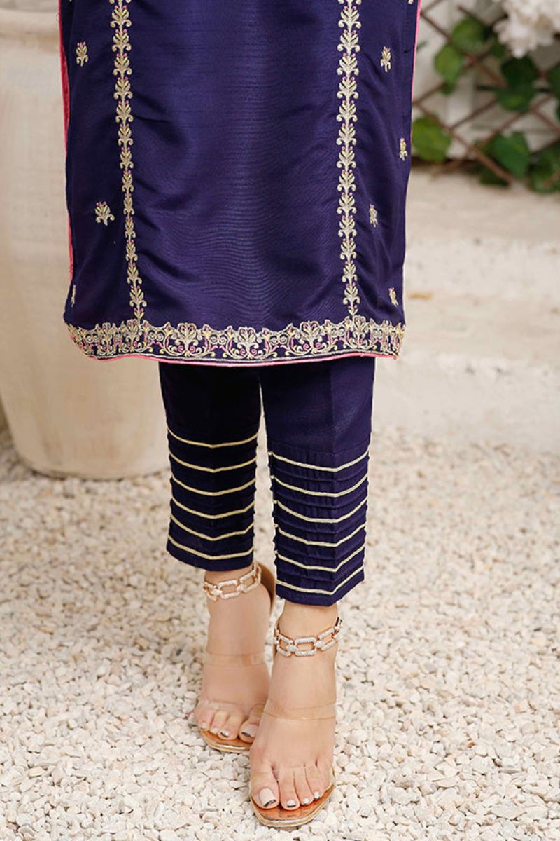 Modest - Gulnoor - Blue - Rawsilk - Womens 3 Piece Suit